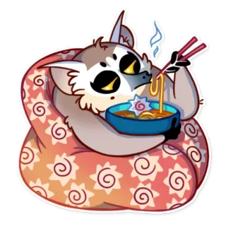 🍜 キツネザル, 動物, ラーメン, 食べ物, かわいい, カワイイ, イラスト, ステッカー telegram sticker