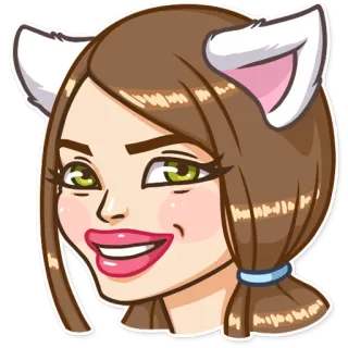 😀 кошачьи уши, мультфильм, женщина, стикер, портрет telegram sticker
