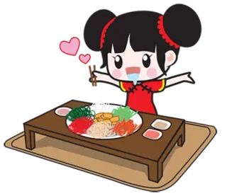 🤗 Cartoon, Mädchen, Chinesisch, Essen, Asiatisch, Herzen, Süß telegram sticker