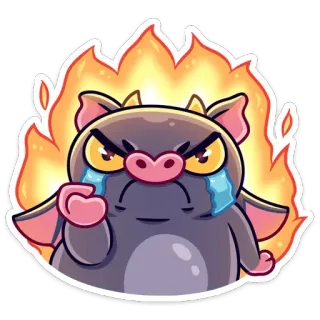 😡 enojado, murciélago, dibujos animados, monstruo, llama, llorando, molesto, emoticono telegram sticker