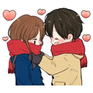 😊 amour, couple, dessin animé, écharpe, coeurs, mignon telegram sticker