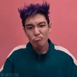 😢 @EARTH9288 person, purple hair, face, expression, jacket, Asian telegram sticker
