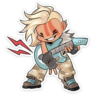 🎸 guitare, rock, musique, dessin animé, personnage, autocollant telegram sticker