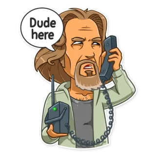👂 The Dude The Big Lebowski Dude here the dude, the big lebowski, movie, cartoon, phone, dude telegram sticker