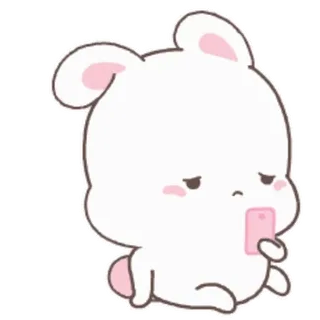 😞 conejo, lindo, conejo, kawaii, triste, rosa telegram sticker