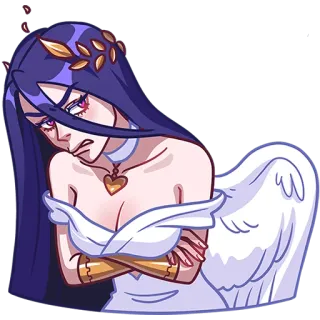 😒 천사, 날개, 캐릭터, 보라색 머리, 만화, 보석, 여신 telegram sticker