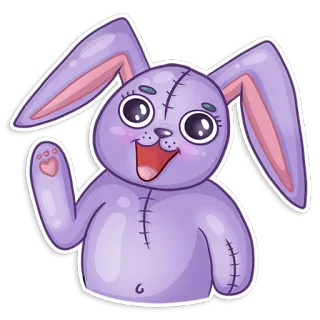 😀 кролик, милый, наклейка, мультик, плюшевый, фиолетовый whatsapp sticker