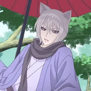 😐 Tomoe Kamisama Kiss Anime, Renard, Kemonomimi, Mâle, Yeux Violets, Parapluie telegram sticker