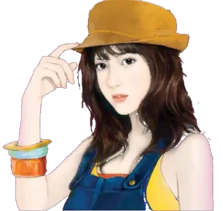🤠 donna, cappello, bruna, ritratto, illustrazione, ragazza, salopette telegram sticker