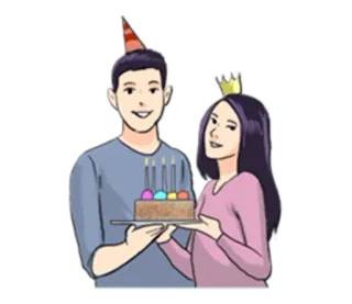🎂 aniversário, celebração, bolo, casal, festa, chapéu telegram sticker