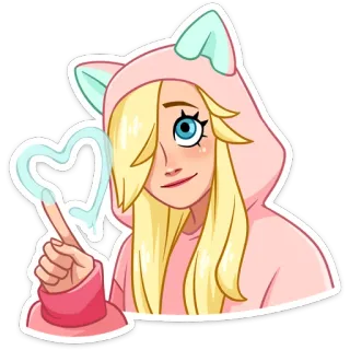 💙 Cartoon, Anime, Fille, Coeur, Oreilles de chat, Sweat à capuche whatsapp sticker