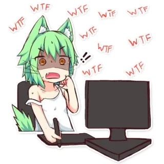 😱 WTF dziewczyna anime, zszokowany, wtf, kreskówka, komputer, rysunek, śmieszne, reakcja telegram sticker