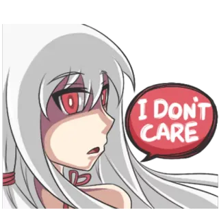 😐 I DON'T CARE anime, girl, white hair, red eyes, speech bubble, indifferent telegram sticker