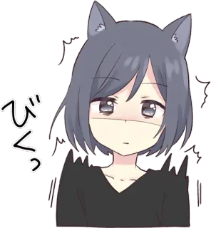 😨 びっくり anime, cat ears, cartoon, shocked, surprised, japanese telegram sticker