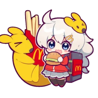 😋 McDonald's, food, anime, cute, burger, fries, cartoon telegram sticker