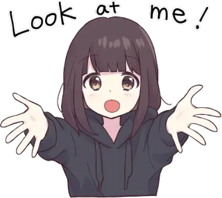 🧇 Look at me! gái anime, dễ thương, hoạt hình, kawaii, gái, hoạt hình, nhìn tôi telegram sticker