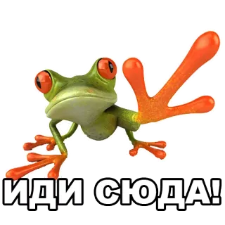 👇 ИДИ СЮДА! лягушка, мультфильм, зеленый, животное telegram sticker