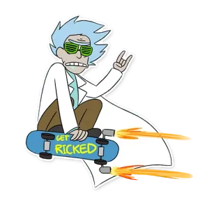 🤘 Rick Sanchez Rick and Morty GET RICKED rick and morty, kartun, stiker, rick sanchez, skateboard, get ricked telegram sticker
