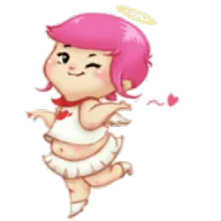 😉 ange, auréole, mignon, dessin animé, coeur, cheveux roses telegram sticker