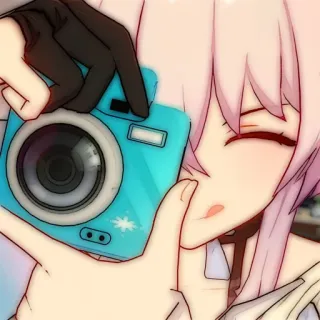 💌 garota anime, câmera, cabelo rosa, kawaii, fofa, desenho animado whatsapp sticker
