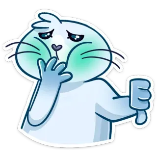 🤢 anjing laut, kartun, jempol ke bawah, tidak suka, sedih, ekspresi telegram sticker