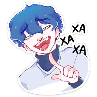 😂 XA XA XA Anime, Mangá, Desenho animado, Cabelo azul, Personagem, Sticker, Ilustração, Engraçado whatsapp sticker