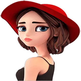 🙁 kobieta, czerwony kapelusz, kreskówka, dziewczyna, brunetka, moda telegram sticker