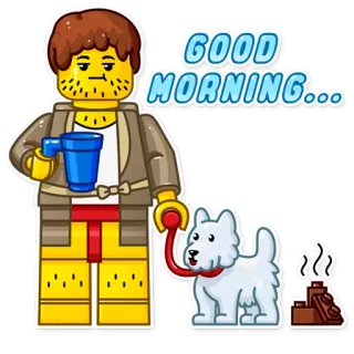 😐 GOOD MORNING... Lego, Dzień dobry, Pies, Kawa, Kreskówka, Postać telegram sticker