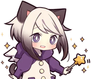 ✨ fille chat, animé, manga, mignon, magie, paillettes whatsapp sticker