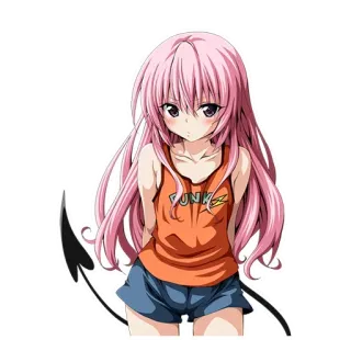🤨 PUNK anime, chica, pelo rosa, linda, personaje, cola de diablo telegram sticker