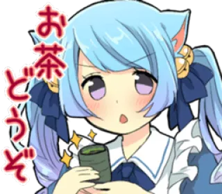 😯 お茶どうぞ Anime, Kawaii, Mèo gái, Trà, Dễ thương, Chibi telegram sticker