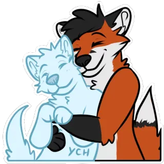 🤗 YCH furry, fox, wolf, hug, cute, cartoon telegram sticker