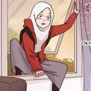 📎 OKH 여자, 히잡, 무슬림, 창문, 만화 telegram sticker