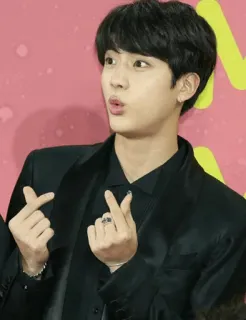💜 Jin 韩流, BTS, 偶像, 音乐, 歌手, 比心, 亚洲 telegram sticker