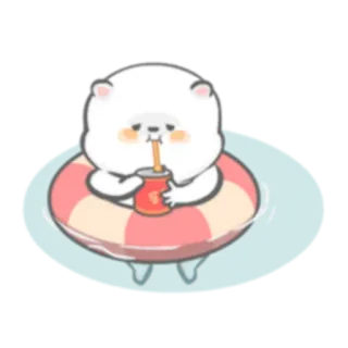 😌 niedźwiedź polarny, pływanie, unoszący się, kreskówka, napój, słodki whatsapp sticker