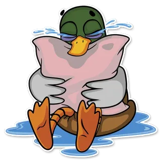 😭 kaczka, płacz, smutny, poduszka, kreskówka, emocje telegram sticker