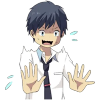 💦 Anime, Charakter, verängstigt, Hände, Illustration, Junge telegram sticker