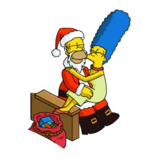 🎅 Homer Simpson, Marge Simpson The Simpsons Christmas, Santa Claus, kiss, cartoon, Homer Simpson, Marge Simpson telegram sticker