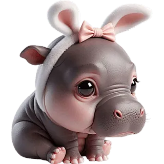 🥹 ippopotamo, carino, orecchie da coniglio, animale, cartone animato, mammifero telegram sticker