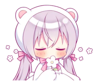 💭 аниме, девушка, мило, каваи, цветы, медведь, толстовка whatsapp sticker