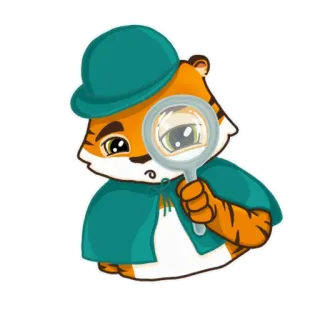 🧐 tygrys, detektyw, kreskówka, zwierzę, lupa, kapelusz, peleryna telegram sticker