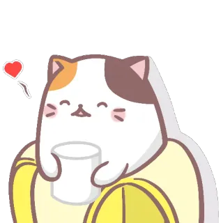 🔥 mèo, chuối, dễ thương, kawaii, động vật, tình yêu, trái tim, nhãn dán telegram sticker