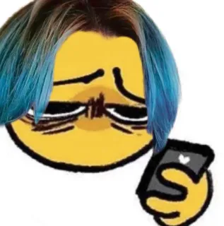 🫐 Emoji, Triste, Telefono, Cartone animato, Angosciato, Capelli blu telegram sticker