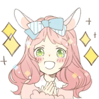 ✨ Аниме, Девушка, Милая, Кавай, Заячьи ушки, Блеск, Розовые волосы telegram sticker