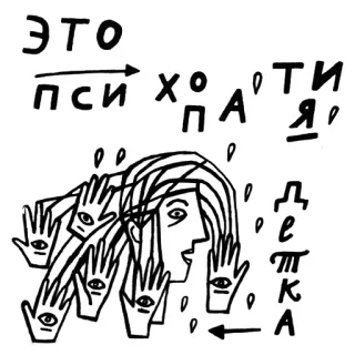 🙃 ЭТО
ПСИХОПАтия
деТКА russian, text, psychopathy, eyes, hands, art telegram sticker