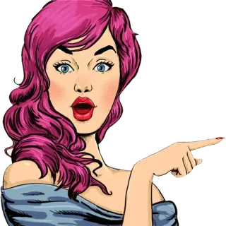 👉 Frau, zeigend, geschockt, Cartoon, Pop Art, Retro, Illustration telegram sticker