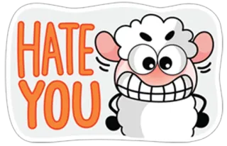 😤 HATE YOU pecora, cartone animato, odio, messaggio, animale, arrabbiato whatsapp sticker
