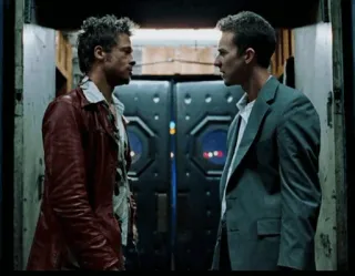 👊 Tyler Durden Fight Club Fight Club, Tyler Durden, Brad Pitt, Edward Norton, Gewalt, Filmszene telegram sticker