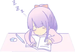 😴 ZZZZZ tidur, imut, anime, telinga kucing, buku, meja, zzzzz whatsapp sticker