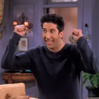 💪 Ross Geller Friends excité, joyeux, série TV, amis, fête, joyeux telegram sticker